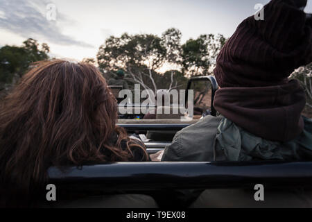 Travellers on safari in Africa Stock Photo