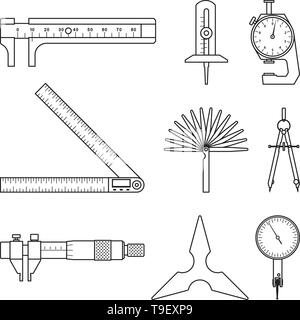 Set of measure instrument. Flat icons. Vector thin line Stock Vector