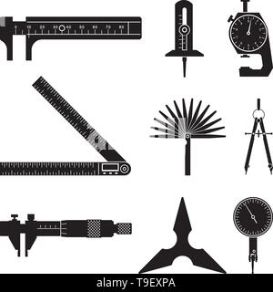 Set of measure instrument. Flat icons. Silhouette vector Stock Vector