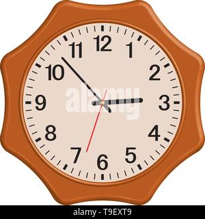 Wooden wall clock. Home decoration. 3D effect. Vector illustration Stock Vector