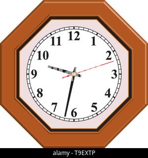Wooden octagon wall clock. Home decoration. 3D effect vector Stock Vector