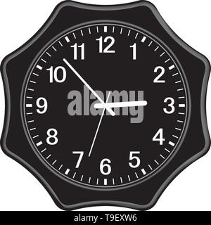 Black wall clock. Home decoration. 3D effect. Vector illustration Stock Vector