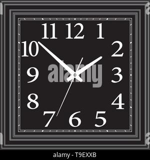 Black square wall clock. Home decoration. 3D effect vector Stock Vector