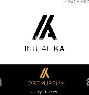 monogram initial ka, ak, a,k logo template black color vector illustration - vector Stock Vector