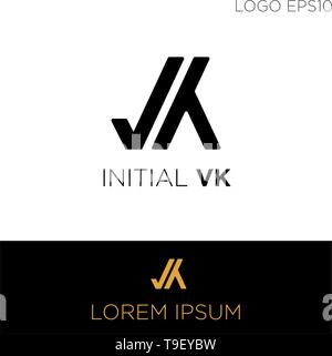 monogram initial vk, v, k logo template black color vector illustration - vector Stock Vector
