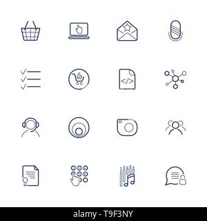 Set of 16 vector icons for software, application or websites - social media and technology. Stock Vector