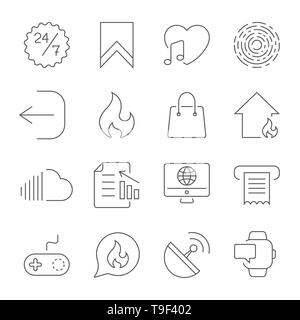 Simple UI icons for app, sites, programs. Different UI icons. Simple pictograms on white background. Editable Storke. Stock Vector