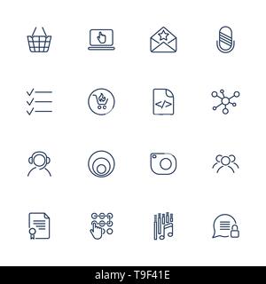 Set of 16 vector icons for software, application or websites - social media and technology. Editable stroke Stock Vector