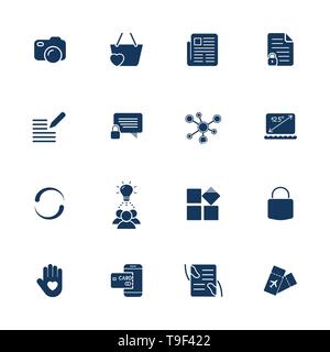 Different simple universal icons for sites, apps, programs. Camera, messenger, laptop, social network, lock and other. Stock Vector