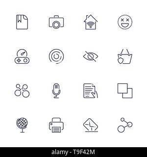 Universal web icons to use in web and mobile UI, set of basic UI web elements file, printer, mail, game, basket, camera and other. Editable stroke Stock Vector