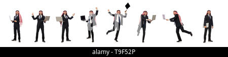 Arab businessman with computer on white Stock Photo