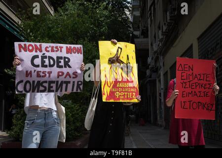 Athens, Greece. 18th May, 2019. Protesters seen holding placards during the demonstration.Hundreds of Women activists protested against women violence. Credit: Nikolas Joao Kokovlis/SOPA Images/ZUMA Wire/Alamy Live News Stock Photo