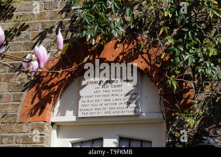 Plaque on 4 Landor Cottages, Letchmore Heath, Hertfordshire Stock Photo