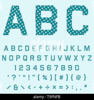 Font with green polka dots texture for english retro poster or classic decorative concept Stock Vector