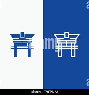 Gate, Bridge, China, Chinese Line and Glyph Solid icon Blue banner Stock Vector