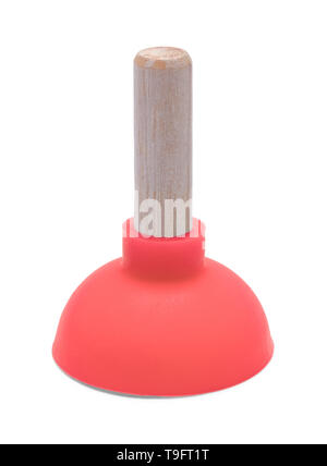 Small Red Rubber Plunger Isolated on White Background. Stock Photo