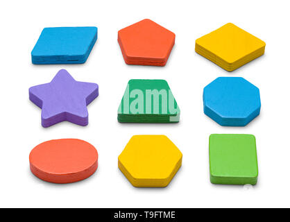 Colorful Wood Block Shapes Isolated on White Background. Stock Photo