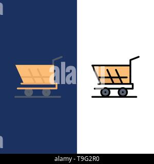 Cart, Trolley, Shopping, Buy  Icons. Flat and Line Filled Icon Set Vector Blue Background Stock Vector