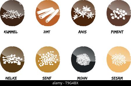 spices icon buttons vector seasonings tasty stamp refine flavor Stock Vector