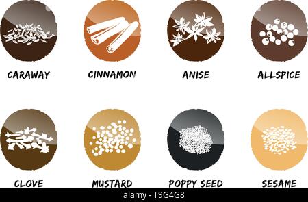 spices icon buttons vector seasonings tasty stamp refine flavor Stock Vector