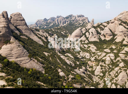 View from drone on Montserrat - multi-peaked rocky range near Barcelona, Spain Stock Photo