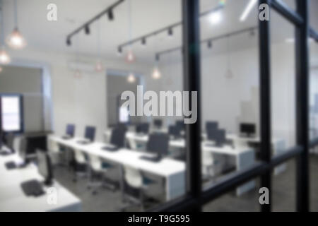 Many computers in computer room, classroom. Blured Stock Photo