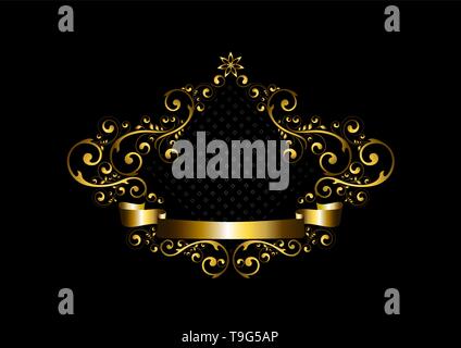 Luxury gold frame with calligraphic ornament in oriental style on a black background Stock Vector