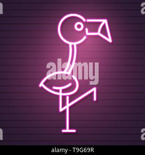 Flamingo Neon Wall Sign Template Isolated Background. Summer Tropical Signboard Or Light Bulb Banner. Vector Night Pink Neon Cafe Logo For Your Design Stock Vector