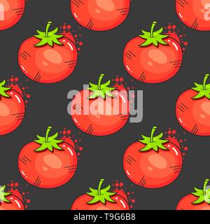 Vintage Red Tomatoes On Seamless Pattern Vector Illustration Stock Vector