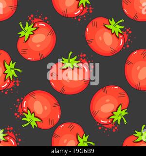Vintage Red Tomatoes On Seamless Pattern Vector Illustration Stock Vector