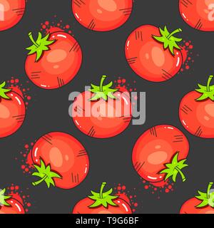 Vintage Red Tomatoes On Seamless Pattern Vector Illustration Stock Vector