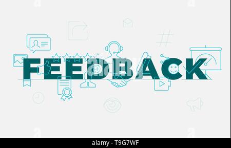 Feedback word concept. Employee engagement. Customer satisfaction. Isolated lettering typography idea with line icons. Review and advices Vector outli Stock Vector