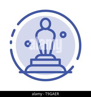Academy, Award, Oscar, Statue, Trophy Blue Dotted Line Line Icon Stock Vector