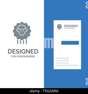 Mutton, Ram, Sheep, Spring Grey Logo Design and Business Card Template Stock Vector