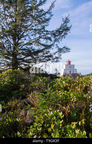 Amphitrite Point Lighthouse is an active lighthouse near Uclulelet on the west coast of Vancouver Island in British Columbia, Canada Stock Photo