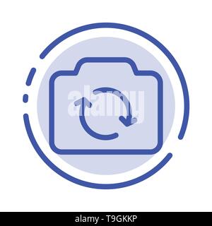 Camera, Refresh, Basic, Ui Blue Dotted Line Line Icon Stock Vector
