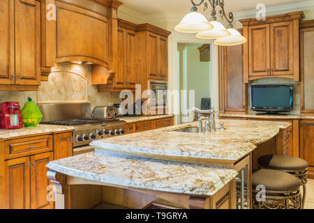 Wooden Cabinet With Tan Quartz Countertop And His And Her