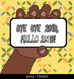 Conceptual hand writing showing Bye Bye 2019 Hello 2020. Concept meaning saying goodbye to last year and welcoming another good one Stock Photo