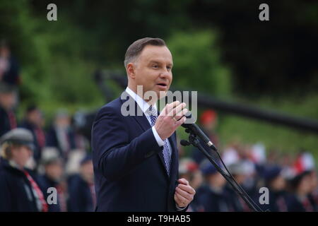 Cassino, Italy - May 18, 2019: The speech of the President of the Republic of Poland Andrzej Duda in the Polish military cemetery for the 75th anniversary of the Battle of Montecassino Stock Photo