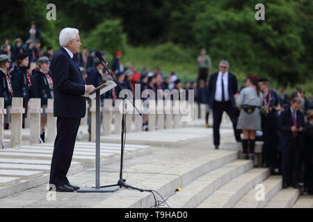 Cassino, Italy - May 18, 2019: The speech of the President of the Italian Republic Sergio Mattarella in the Polish military cemetery for the 75th anniversary of the Battle of Montecassino Stock Photo