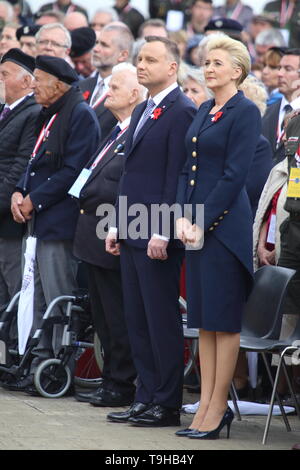 Cassino, Italy - May 18, 2019: Polish President Andrzej Duda and his wife participate in the cerminia for the 75th anniversary of the Battle of Montecassino in the Polish military cemetery Stock Photo