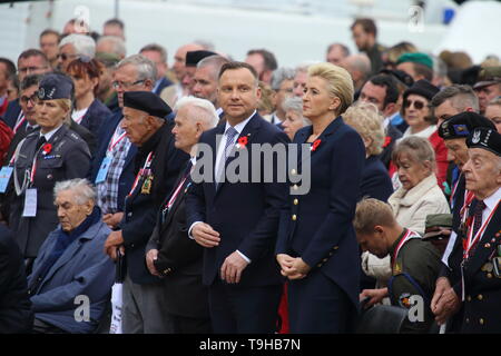 Cassino, Italy - May 18, 2019: Polish President Andrzej Duda and his wife participate in the cerminia for the 75th anniversary of the Battle of Montecassino in the Polish military cemetery Stock Photo