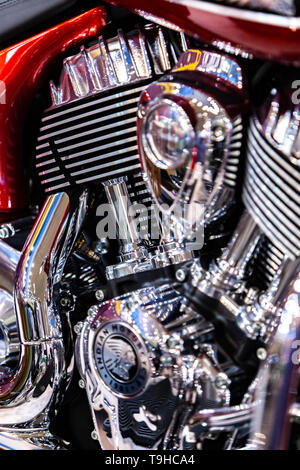 BELGRADE, SERBIA - MARCH 23, 2019: Detail from Indian motorcycle in Belgrade, Serbia. Indian is an American brand of motorcycles originally produced f Stock Photo