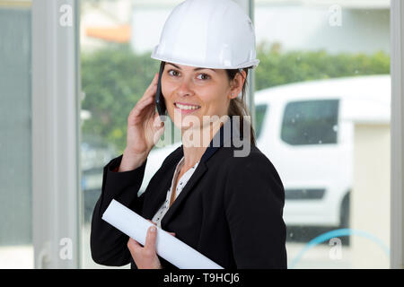 woman worker with smartphone Stock Photo