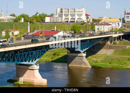 GRODNO, BELARUS - APRIL 30, 2019: View of the Old Bridge over the Neman River on an April afternoon Stock Photo