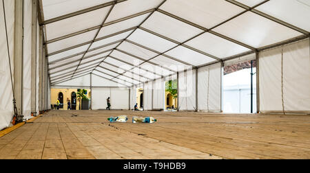 bottles of water Inside Big Canvas Tent Stock Photo
