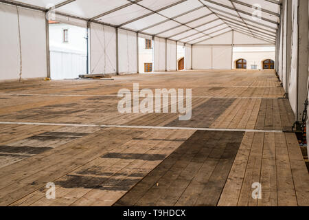 Inside empty Big Canvas Tent Stock Photo