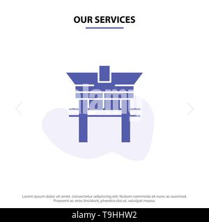 Our Services Gate, Bridge, China, Chinese Solid Glyph Icon Web card Template Stock Vector