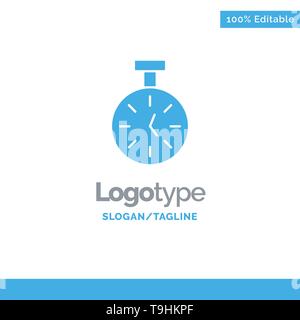 Stopwatch, Time, Timer, Count Blue Solid Logo Template. Place for Tagline Stock Vector