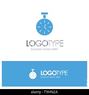 Stopwatch, Time, Timer, Count Blue Solid Logo with place for tagline Stock Vector